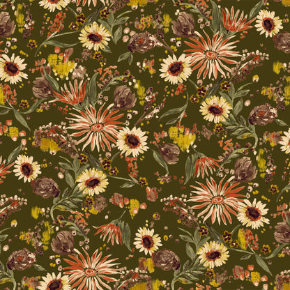 P-1187-756-HC-OLIVE-RUST-GOLD - PRINTED HACCI BRUSHED 97% POLY 3% SPANDEX