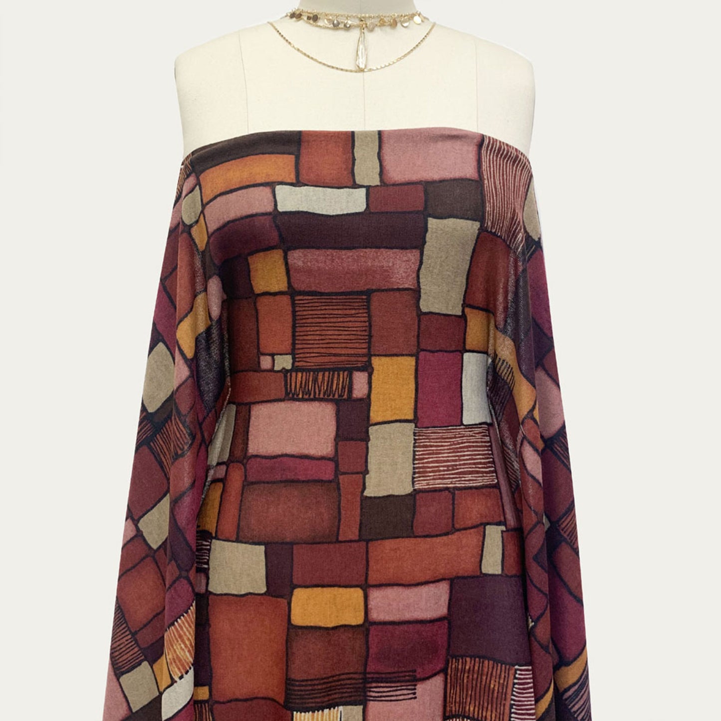 P-1191-756-HC-BURGUNDY-ROSE-GOLD-TAUPE - PRINTED HACCI BRUSHED 97% POLY 3% SPANDEX