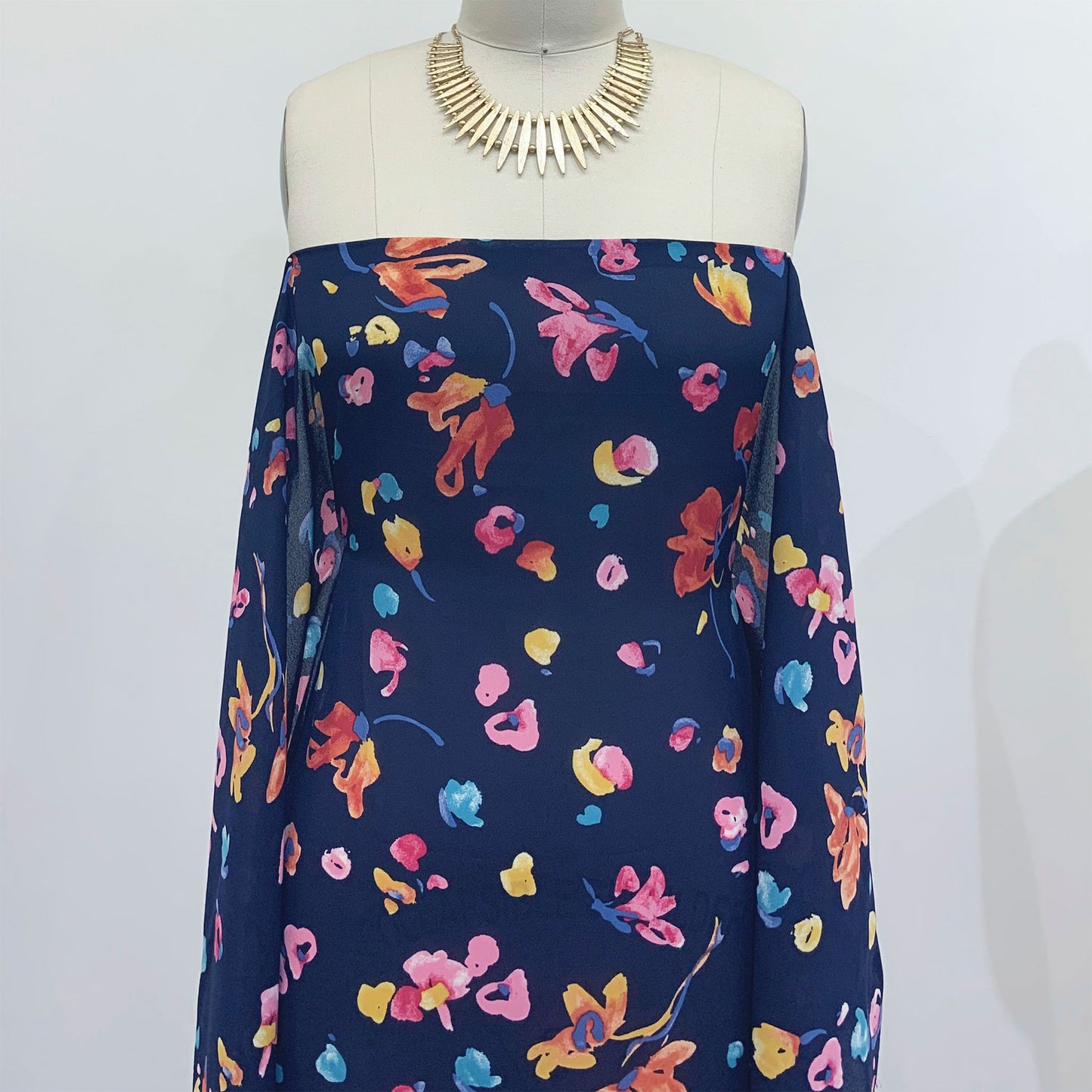 P-1201-504-NAVY-ORANGE-YELLOW - PRINTED WOOL DOBBY 100% POLYESTER