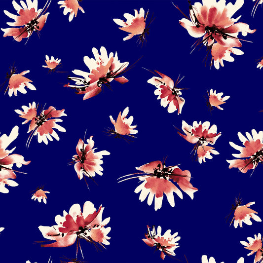 P-1210-504-NAVY-RED-PEACH - PRINTED WOOL DOBBY 100% POLYESTER