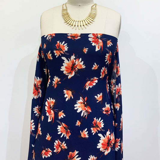 P-1210-504-NAVY-RED-PEACH - PRINTED WOOL DOBBY 100% POLYESTER