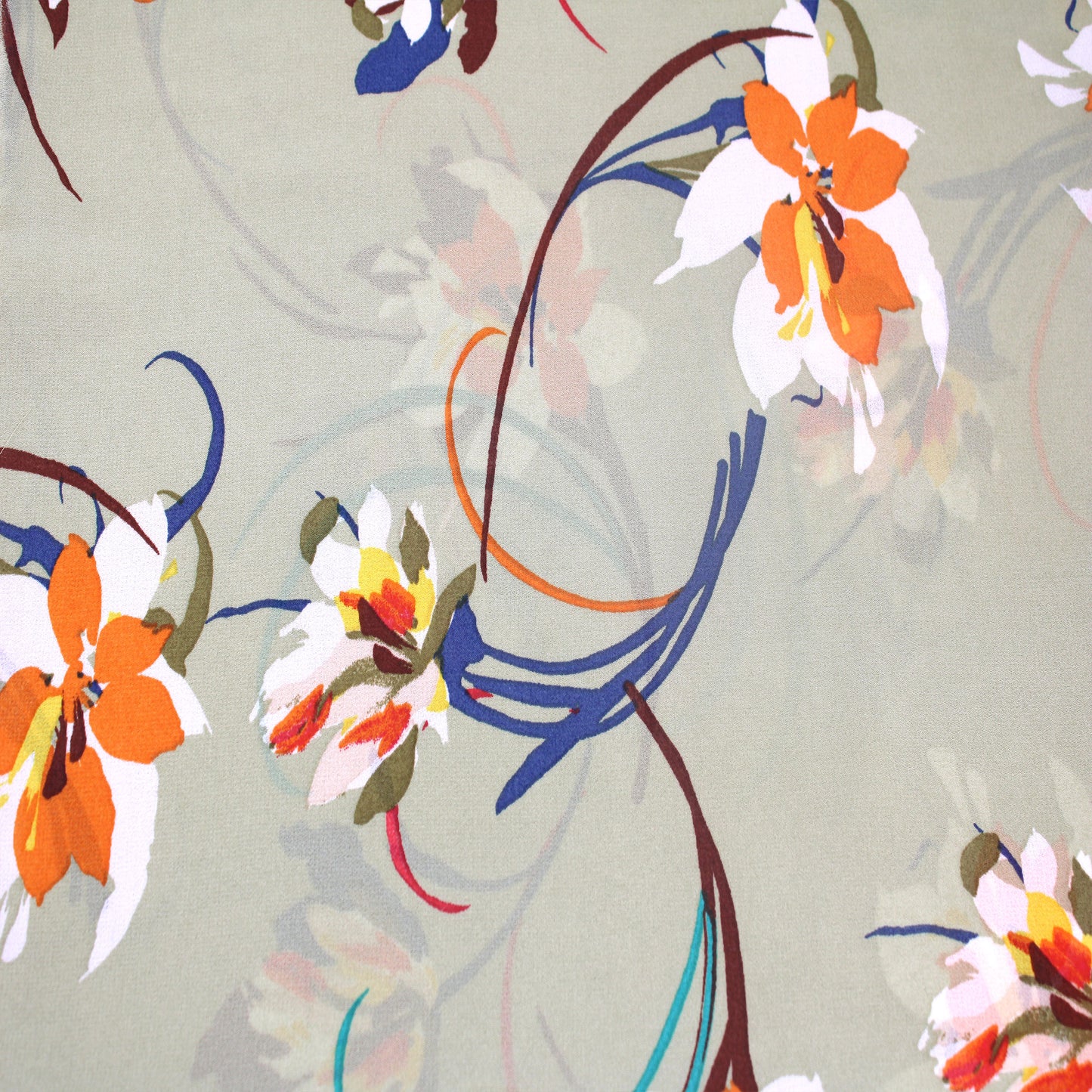 P-124-B-502-SAGE-TANGERINE - PRINTED 100% POLY CHELSEA CHIFFON