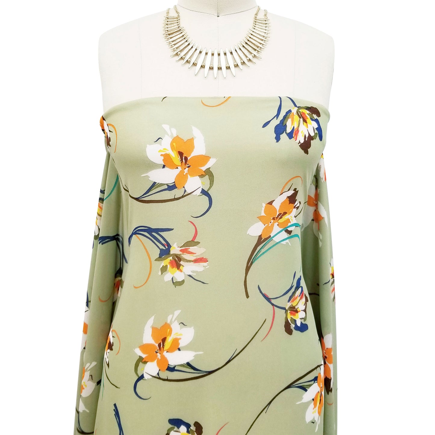 P-124-B-502-SAGE-TANGERINE - PRINTED 100% POLY CHELSEA CHIFFON