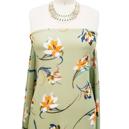 P-124-B-502-SAGE-TANGERINE - PRINTED 100% POLY CHELSEA CHIFFON