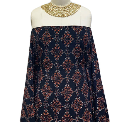 P-1241-754-BLACK-ORANGE-RUST - PRINTED POLY MOROCCAN 100% POLY