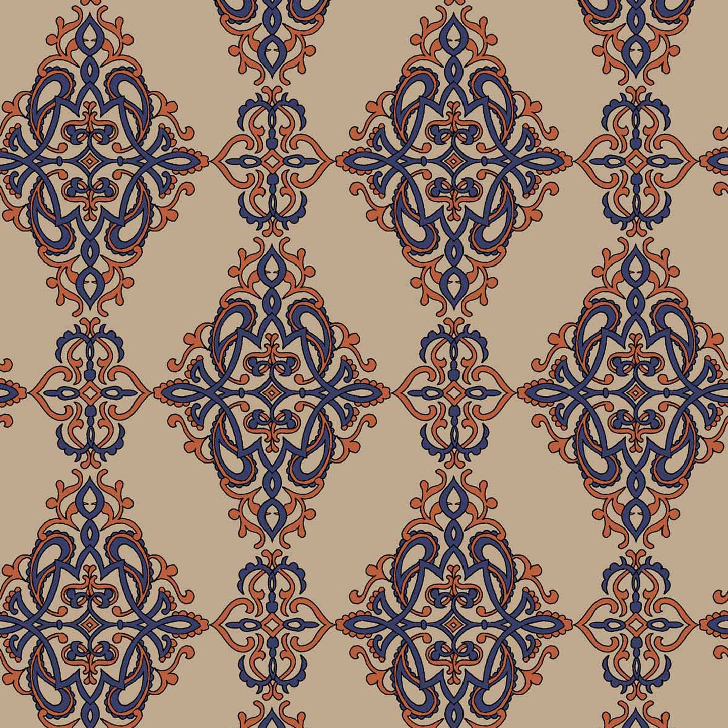 P-1241-754-CAMEL-BLUE - PRINTED POLY MOROCCAN 100% POLY