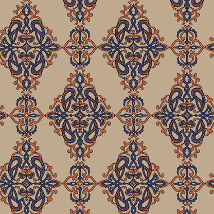 P-1241-754-CAMEL-BLUE - PRINTED POLY MOROCCAN 100% POLY