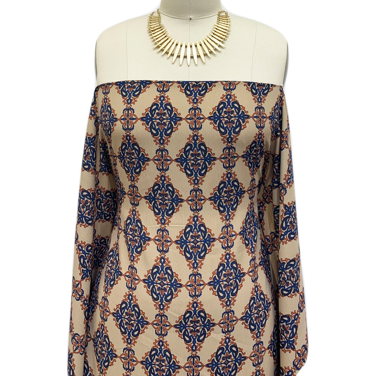P-1241-754-CAMEL-BLUE - PRINTED POLY MOROCCAN 100% POLY