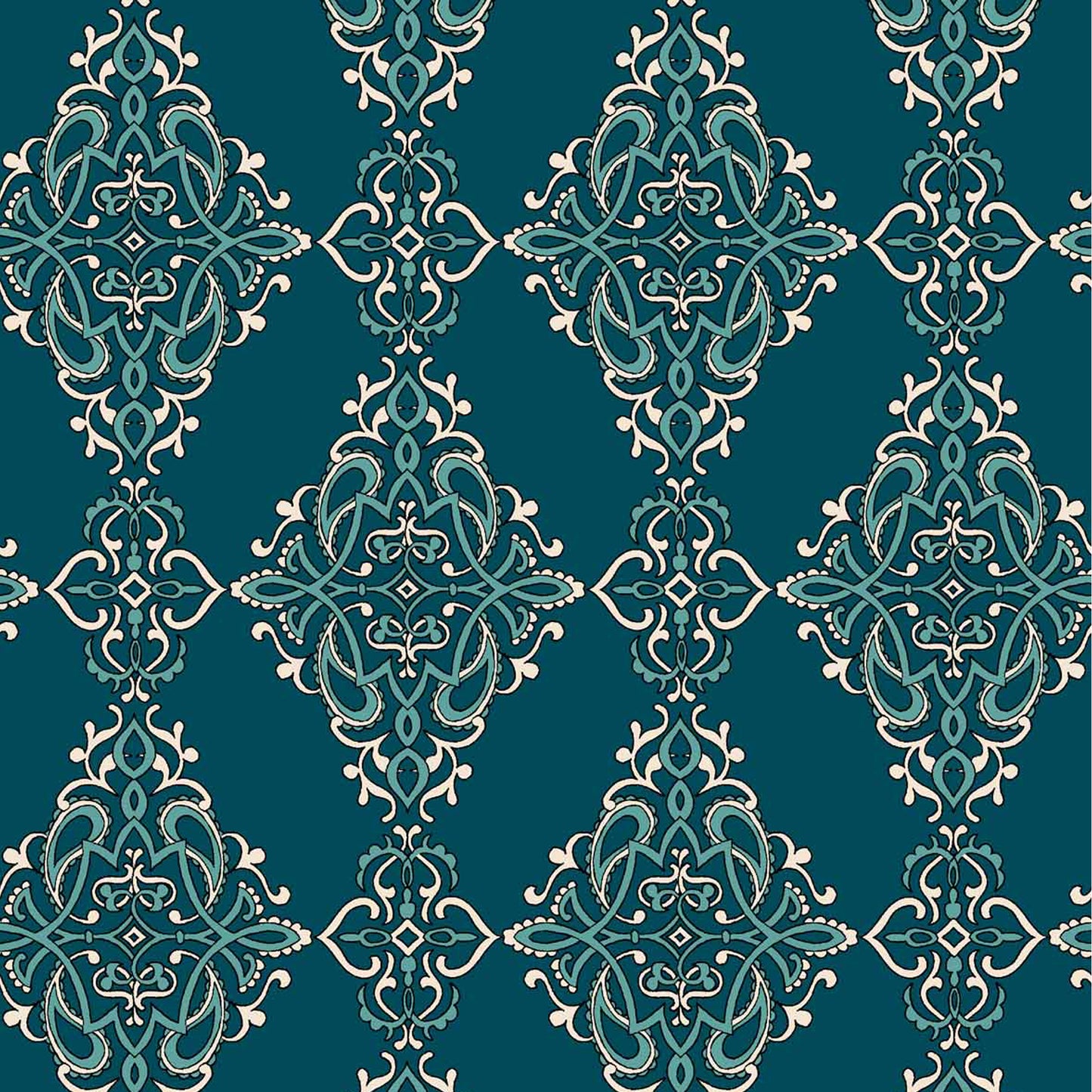 P-1241-754-TEAL-TURQUOISE - PRINTED POLY MOROCCAN 100% POLY