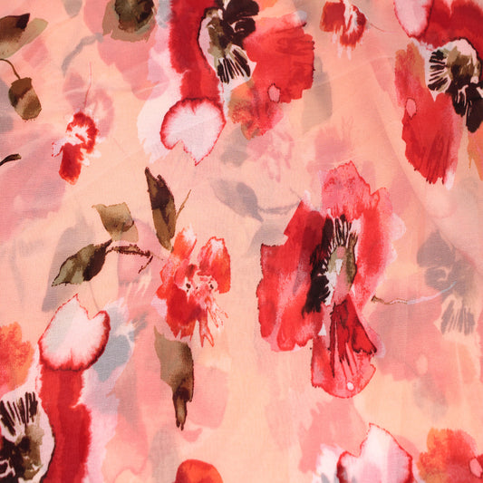 P-125-501-PEACH-HOT-CORAL - PRINTED 100% POLYESTER HI MULTI CHIFFON WASH