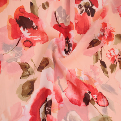 P-125-501-PEACH-HOT-CORAL - PRINTED 100% POLYESTER HI MULTI CHIFFON WASH