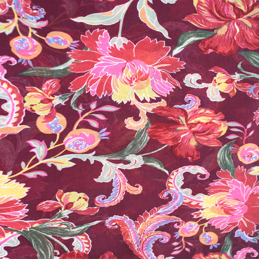 P-1269-501-BURGUNDY-RED-HOT-PINK - PRINTED 100% POLYESTER HI MULTI CHIFFON WASH