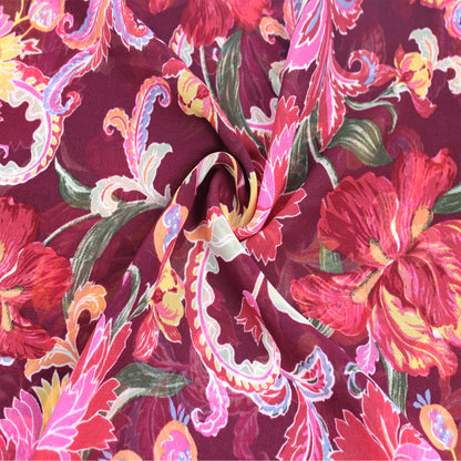 P-1269-501-BURGUNDY-RED-HOT-PINK - PRINTED 100% POLYESTER HI MULTI CHIFFON WASH