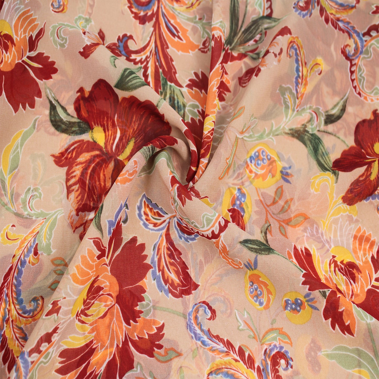 P-1269-501-CAMEL-EARTH-RED-ORANGE - PRINTED 100% POLYESTER HI MULTI CHIFFON WASH