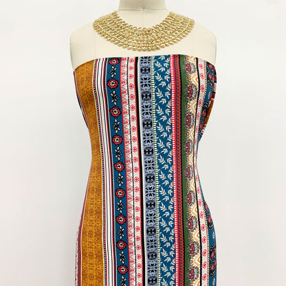 P-1271-754-CARAMEL-TEAL - PRINTED POLY MOROCCAN 100% POLY