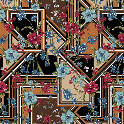 P-1275-450-BLACK-TAUPE-TURQUOISE - PRINTED ITY 96% POLY 4% SPANDEX