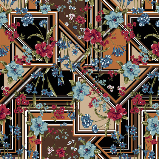 P-1275-450-BLACK-TAUPE-TURQUOISE - PRINTED ITY 96% POLY 4% SPANDEX