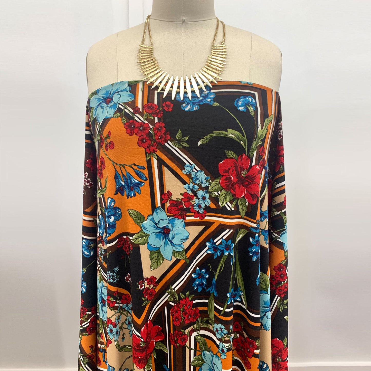P-1275-450-BLACK-TAUPE-TURQUOISE - PRINTED ITY 96% POLY 4% SPANDEX