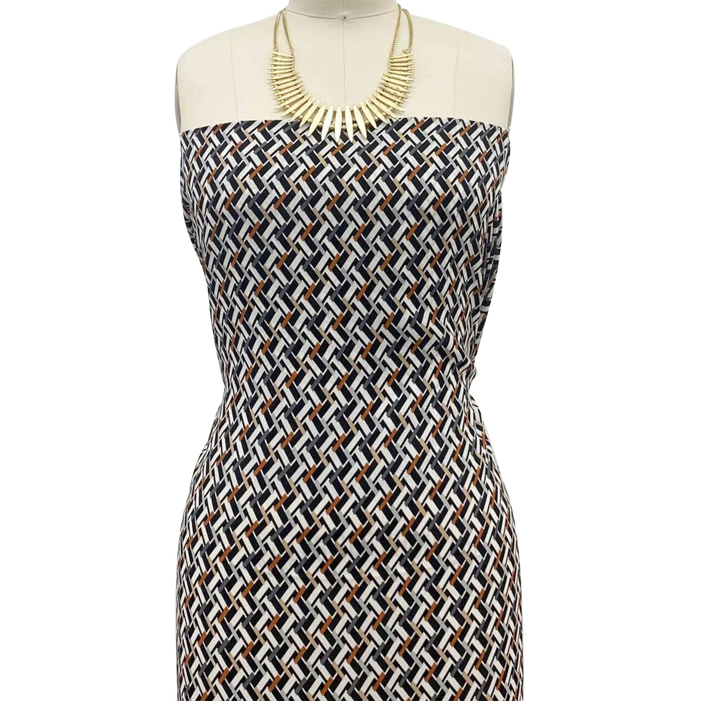 P-1332-504-OFF-WHITE-BLACK-CARAMEL - PRINTED WOOL DOBBY 100% POLYESTER