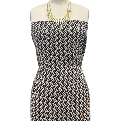 P-1332-504-OFF-WHITE-BLACK-CARAMEL - PRINTED WOOL DOBBY 100% POLYESTER