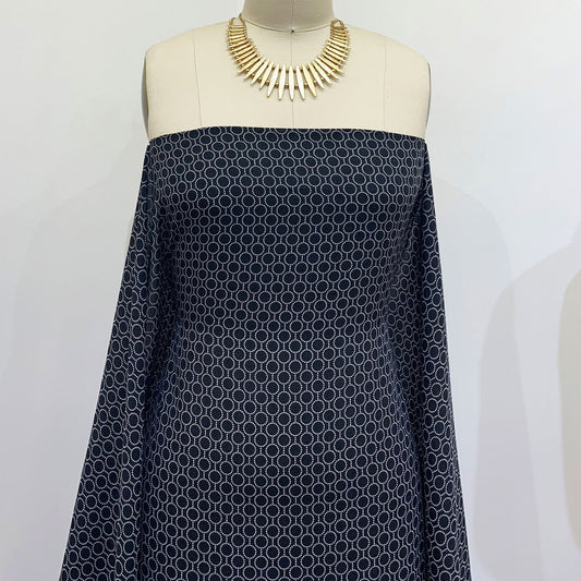 P-1334-504-BLACK-OFF-WHITE - PRINTED WOOL DOBBY 100% POLYESTER