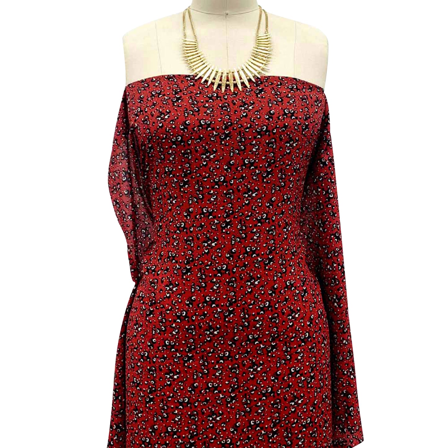 P-1339-504-CARMINE-RED-BLACK - PRINTED WOOL DOBBY 100% POLYESTER