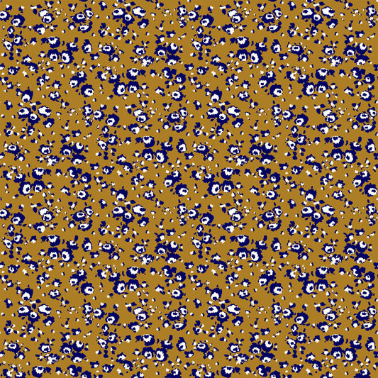 P-1339-504-MUSTARD-NAVY - PRINTED WOOL DOBBY 100% POLYESTER
