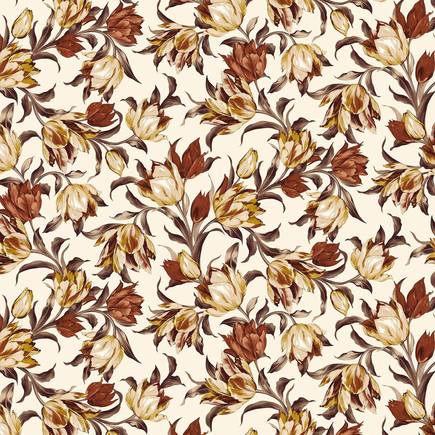 P-1343-754-ECRU-RUST-MUSTARD - PRINTED POLY MOROCCAN 100% POLY