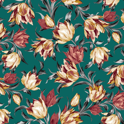 P-1343-754-TEAL-MARSALA-GOLD - PRINTED POLY MOROCCAN 100% POLY