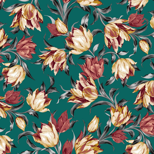 P-1343-754-TEAL-MARSALA-GOLD - PRINTED POLY MOROCCAN 100% POLY