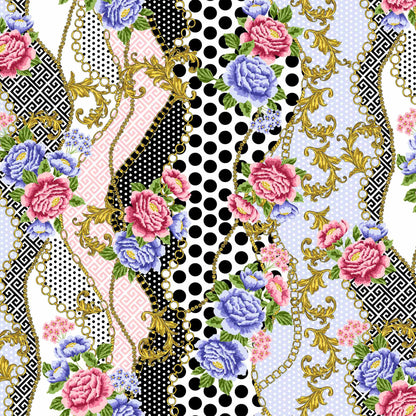 P-1361-504-BLACK-BLUE-RED - PRINTED WOOL DOBBY 100% POLYESTER