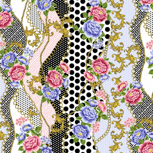 P-1361-504-BLACK-BLUE-RED - PRINTED WOOL DOBBY 100% POLYESTER