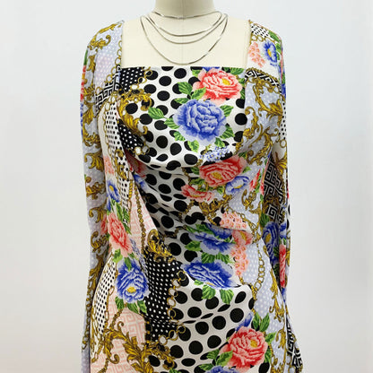 P-1361-504-BLACK-BLUE-RED - PRINTED WOOL DOBBY 100% POLYESTER