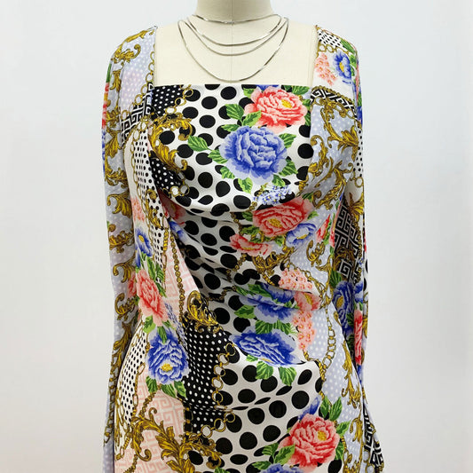 P-1361-504-BLACK-BLUE-RED - PRINTED WOOL DOBBY 100% POLYESTER