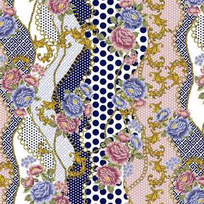 P-1361-504-NAVY-MAUVE-DENIM - PRINTED WOOL DOBBY 100% POLYESTER