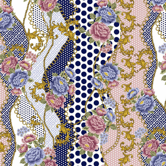 P-1361-504-NAVY-MAUVE-DENIM - PRINTED WOOL DOBBY 100% POLYESTER