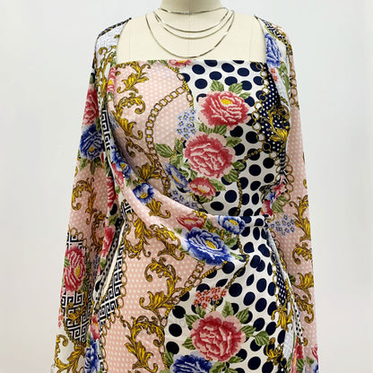 P-1361-504-NAVY-MAUVE-DENIM - PRINTED WOOL DOBBY 100% POLYESTER