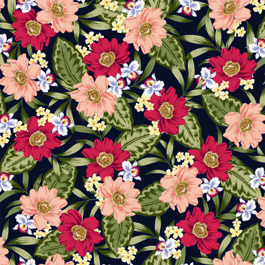 P-1389-501-NAVY-RED-PEACH - PRINTED 100% POLYESTER HI MULTI CHIFFON WASH