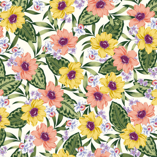 P-1389-501-OFF-WHITE-PEACH-YELLOW - PRINTED 100% POLYESTER HI MULTI CHIFFON WASH