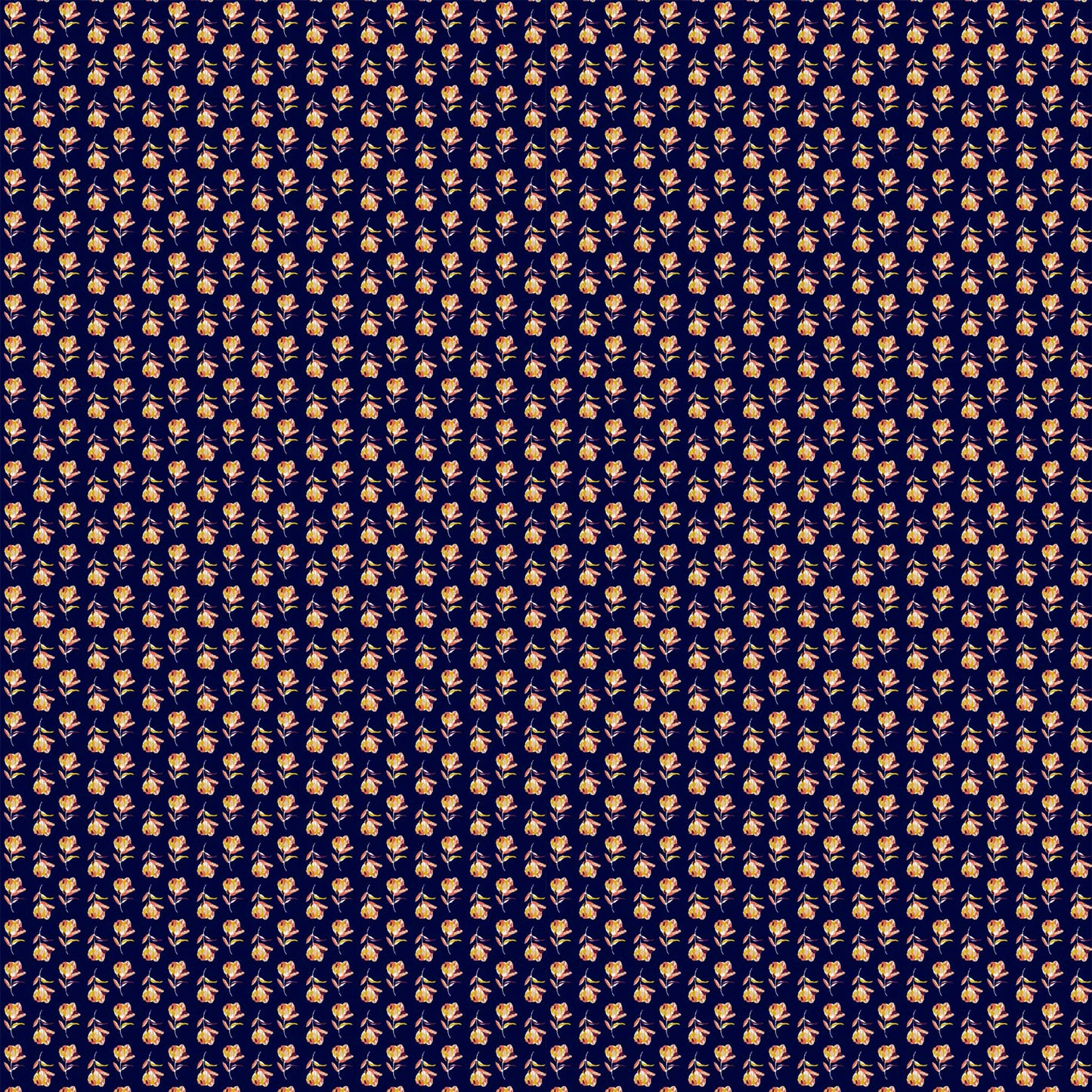 P-1391-504-NAVY-CORAL-YELLOW - PRINTED WOOL DOBBY 100% POLYESTER