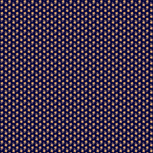 P-1391-504-NAVY-CORAL-YELLOW - PRINTED WOOL DOBBY 100% POLYESTER