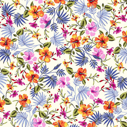 P-1396-754-IVORY-ORANGE-PINK - PRINTED POLY MOROCCAN 100% POLY
