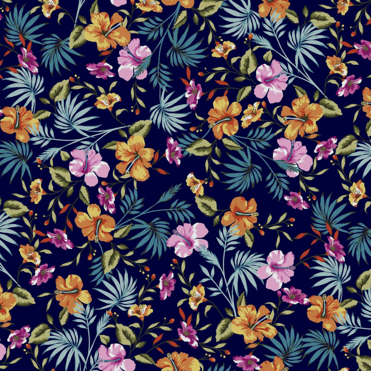 P-1396-754-NAVY-TANGERINE-PINK - PRINTED POLY MOROCCAN 100% POLY