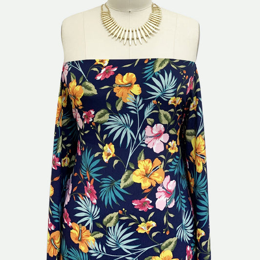 P-1396-754-NAVY-TANGERINE-PINK - PRINTED POLY MOROCCAN 100% POLY