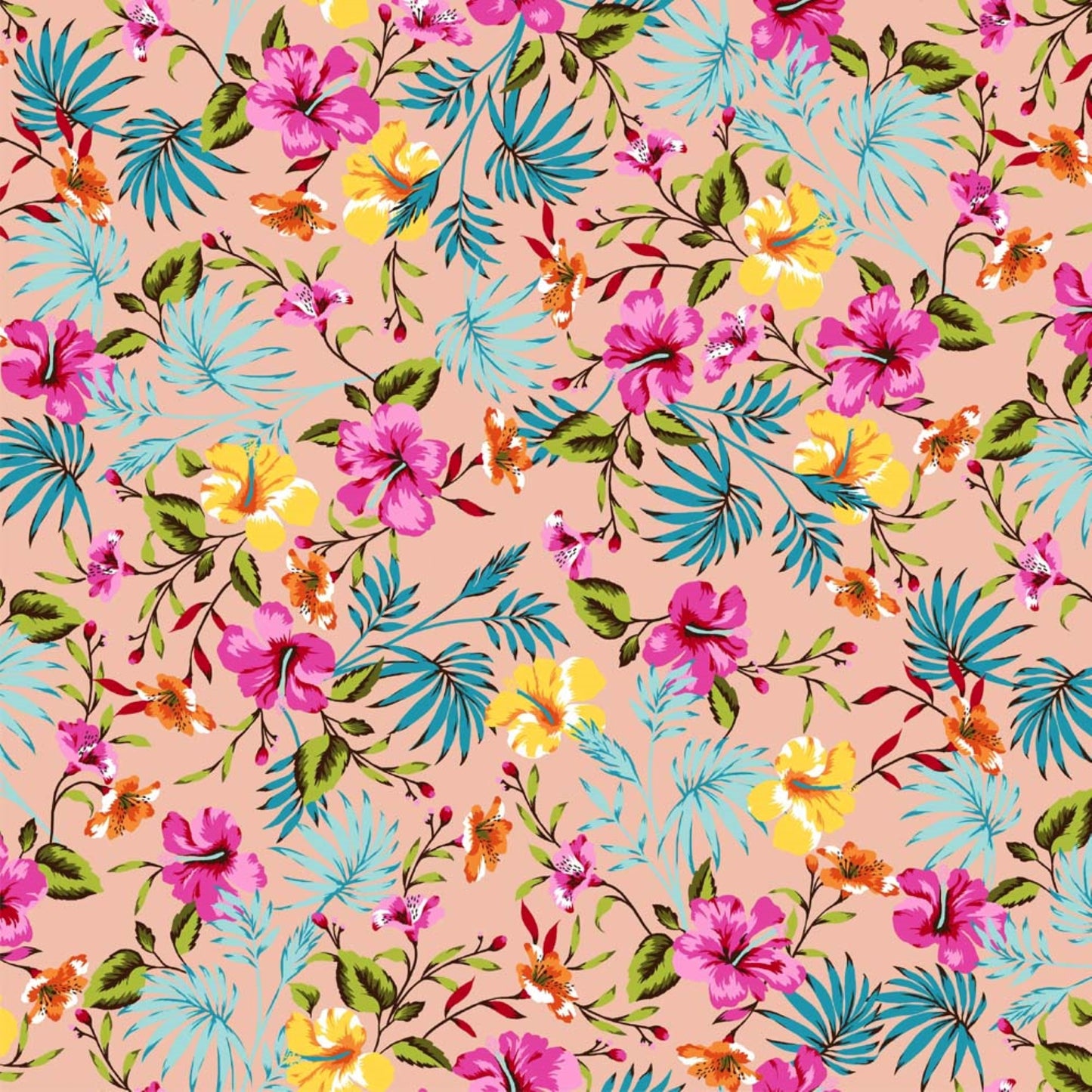 P-1396-754-PEACH-FUCHSIA-YELLOW - PRINTED POLY MOROCCAN 100% POLY
