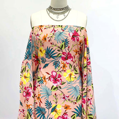 P-1396-754-PEACH-FUCHSIA-YELLOW - PRINTED POLY MOROCCAN 100% POLY