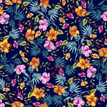 P-1396-HVY-RSJ-NAVY-TANGERINE-PINK - PRINT RSJ 95% RAYON 5% SPANDEX JERSEY