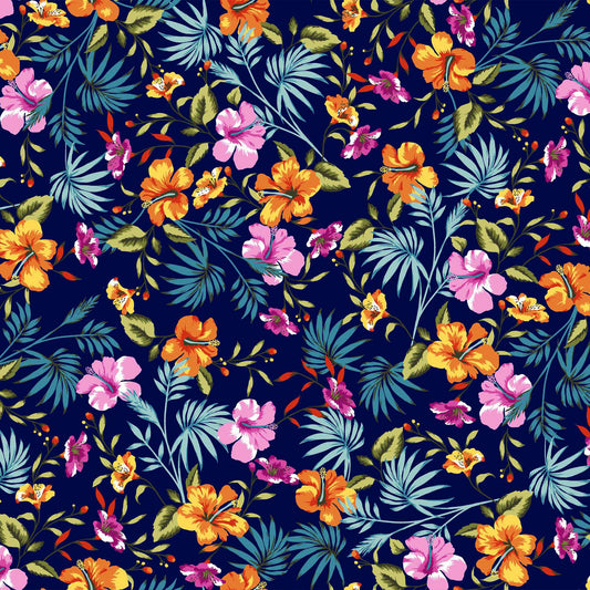 P-1396-HVY-RSJ-NAVY-TANGERINE-PINK - PRINT RSJ 95% RAYON 5% SPANDEX JERSEY