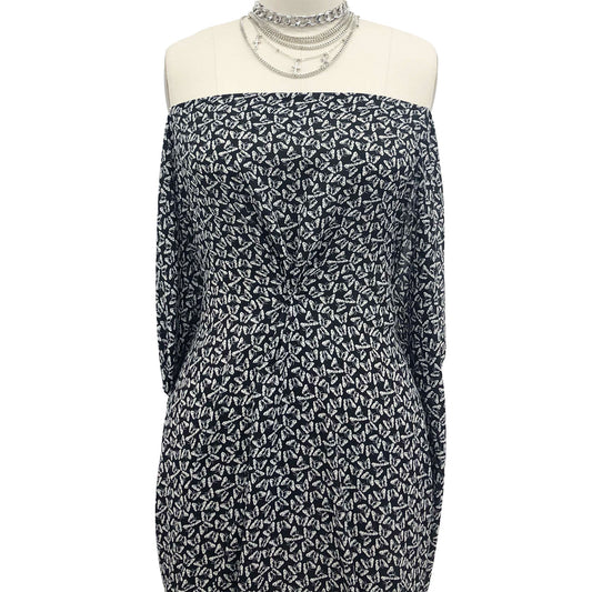 P-1410-504-BLACK-OFF-WHITE - PRINTED WOOL DOBBY 100% POLYESTER