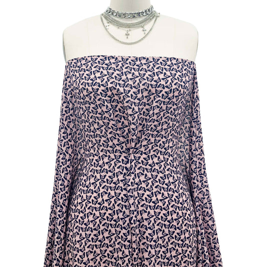 P-1410-504-DUSTY-PINK-NAVY - PRINTED WOOL DOBBY 100% POLYESTER